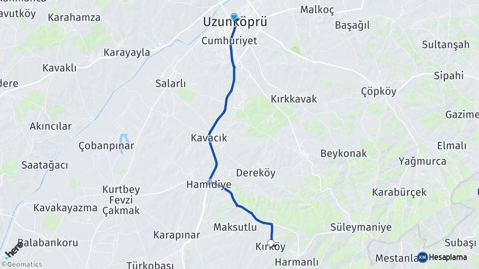 Edirne Uzunköprü Kırköy Uzunköprü Arası Kaç Km - Yol Haritası