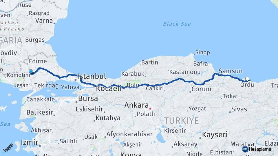 Edirne Uzunköprü Ordu Arası Kaç Km - Yol Haritası