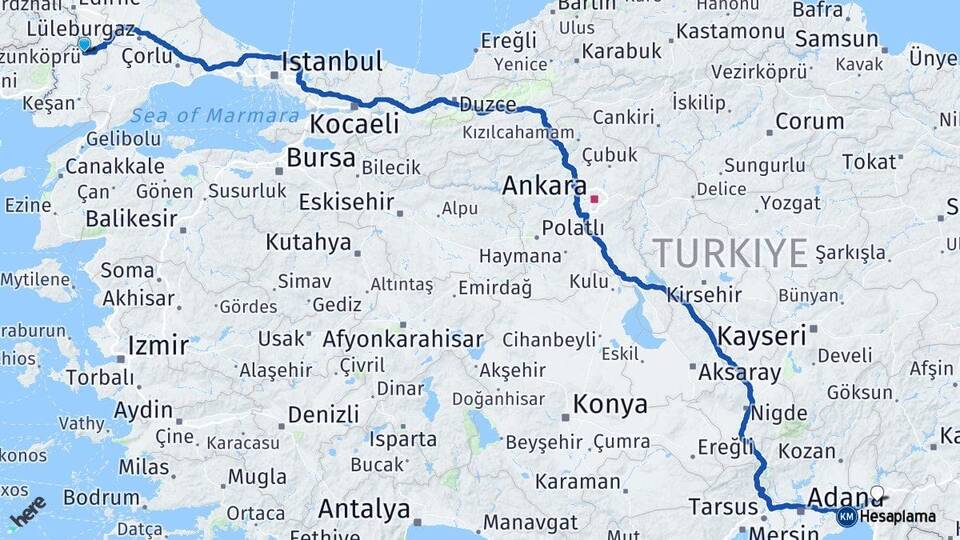 Edirne Uzunköprü Osmaniye Arası Kaç Km - Yol Haritası
