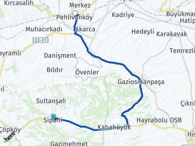 Sipahi Pehlivanköy Arası Kaç Km - Yol Tarifi
