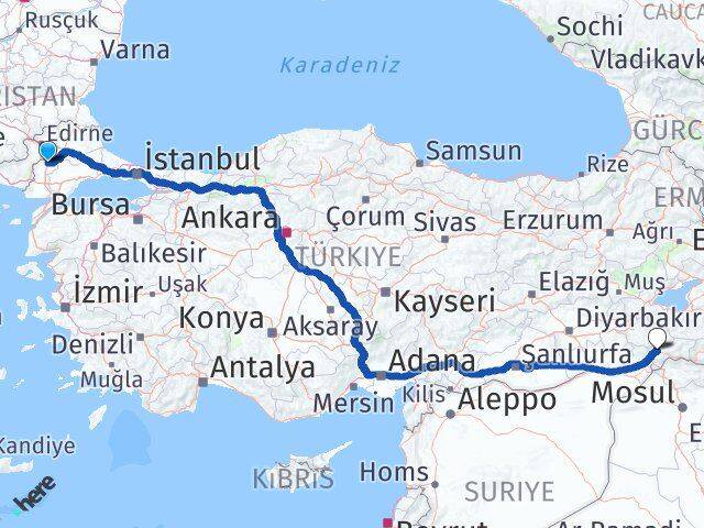 Edirne Uzunköprü Şırnak Arası Kaç Km - Yol Haritası