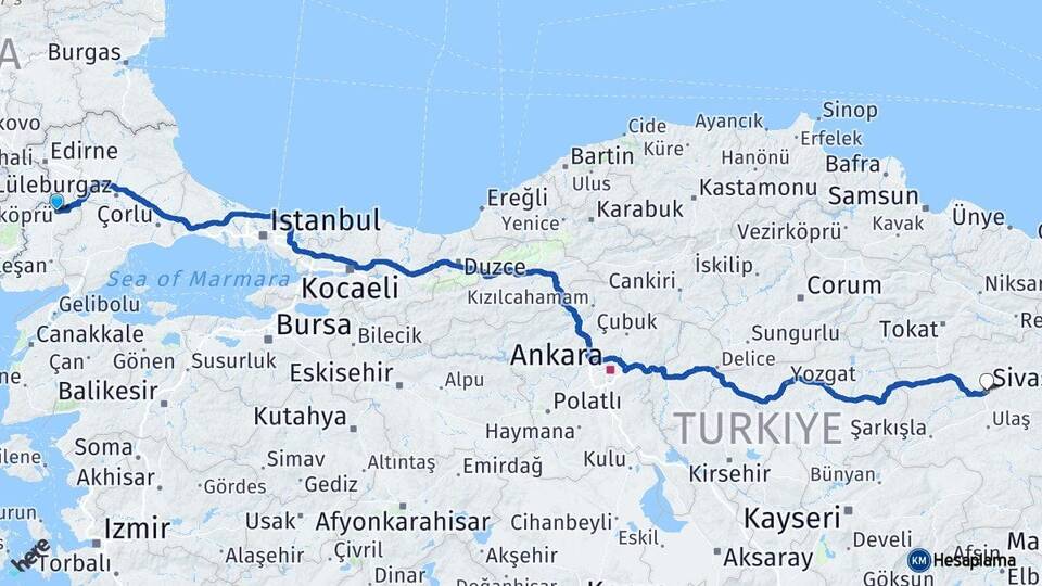 Edirne Uzunköprü Sivas Arası Kaç Km - Yol Haritası