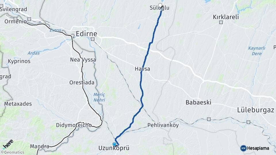 Edirne Uzunköprü Süloğlu Arası Kaç Km - Yol Haritası