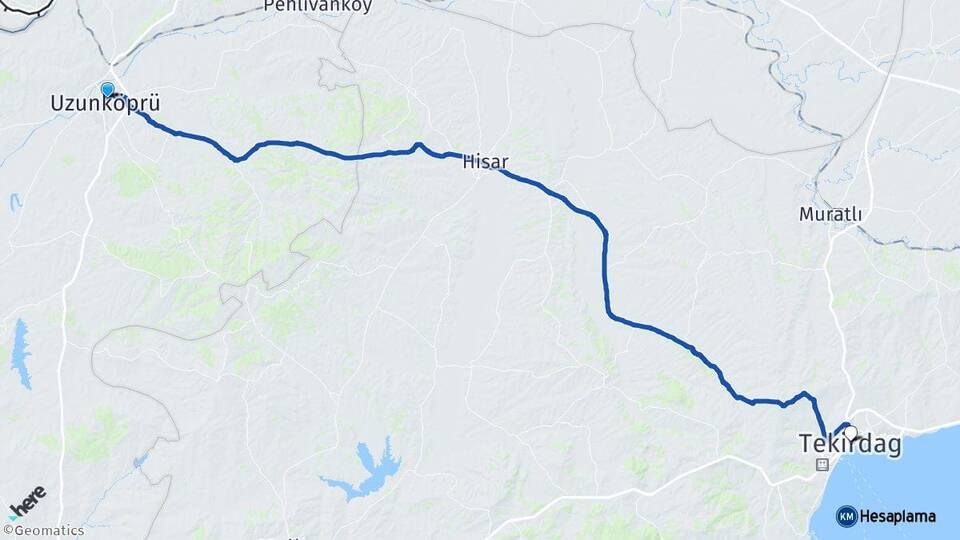 Edirne Uzunköprü Tekirdağ Arası Kaç Km - Yol Haritası