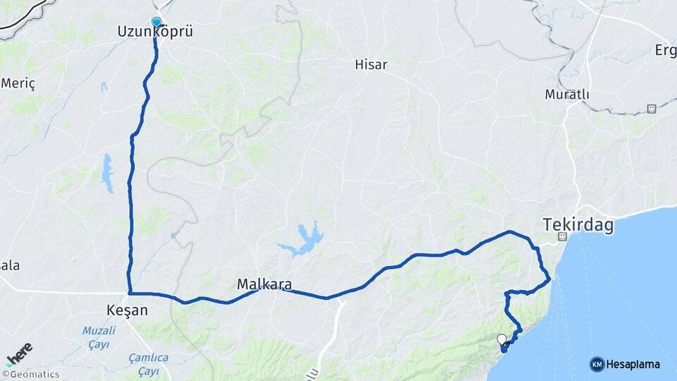 Edirne Uzunköprü Uçmakdere Şarköy Tekirdağ Arası Kaç Km - Yol Haritası