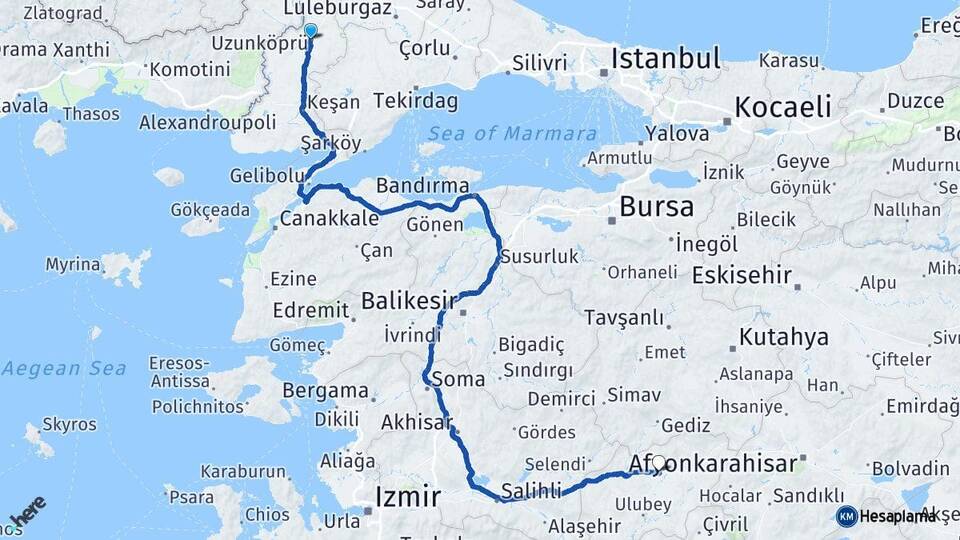 Edirne Uzunköprü Uşak Arası Kaç Km - Yol Haritası