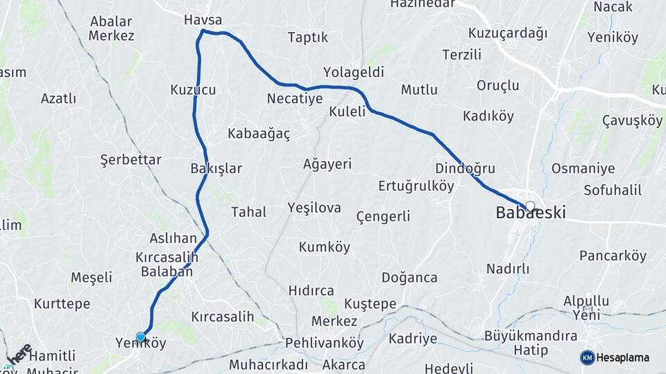 Edirne Uzunköprü Yeniköy Babaeski Kırklareli Arası Kaç Km - Yol Haritası
