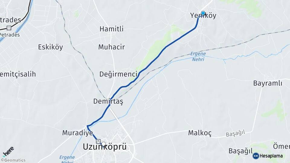 Edirne Uzunköprü Yeniköy Uzunköprü Arası Kaç Km - Yol Haritası