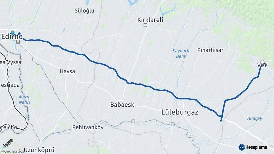 Edirne Vize Kırklareli Arası Kaç Km - Yol Haritası