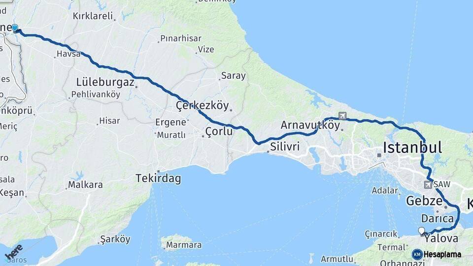Edirne Yalova Arası Kaç Km - Yol Haritası