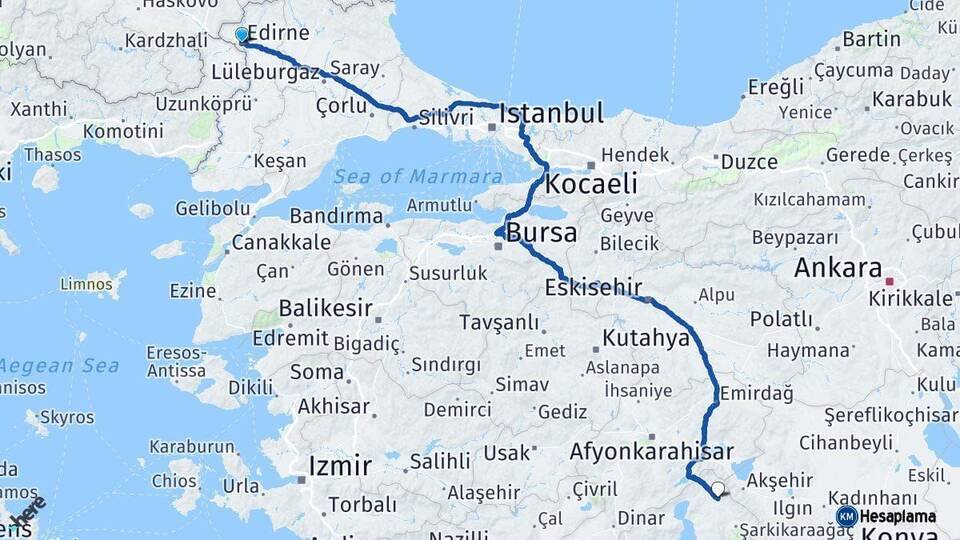 Edirne Yalvaç Isparta Arası Kaç Km - Yol Haritası