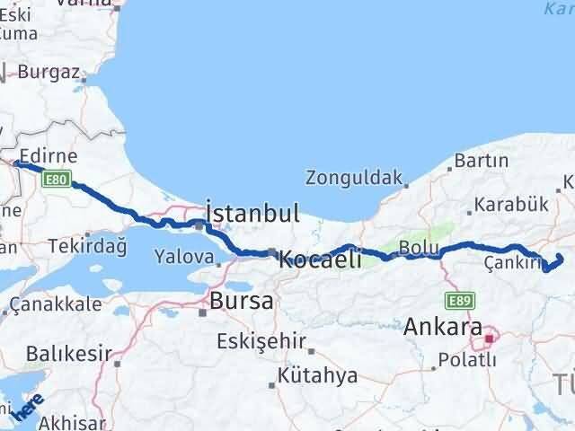 Edirne Yapraklı Çankırı Arası Kaç Km - Yol Haritası