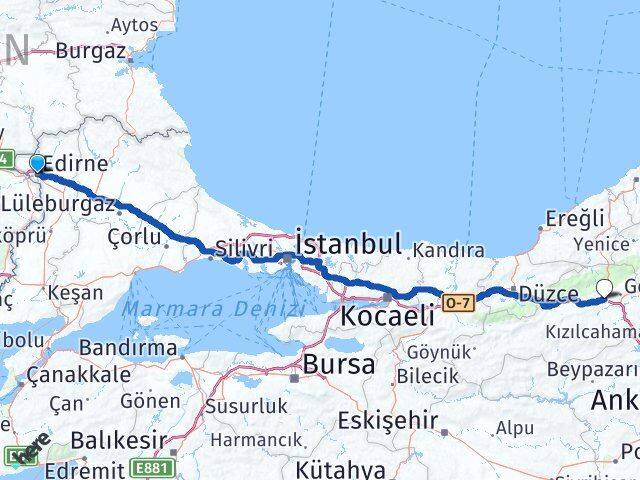 Edirne Yeniçağa Bolu Arası Kaç Km - Yol Haritası