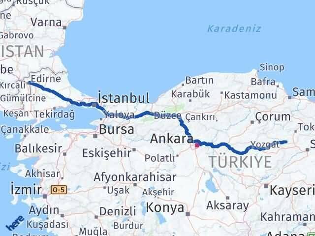 Edirne Yeşilyurt Tokat Arası Kaç Km - Yol Haritası
