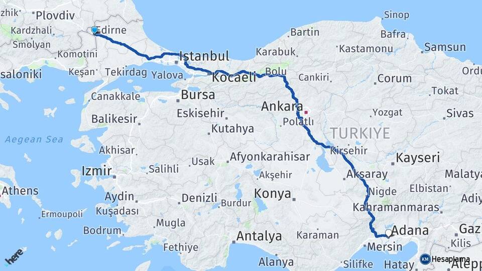 Edirne Yıldırım Beyazıt Arası Kaç Km - Yol Haritası