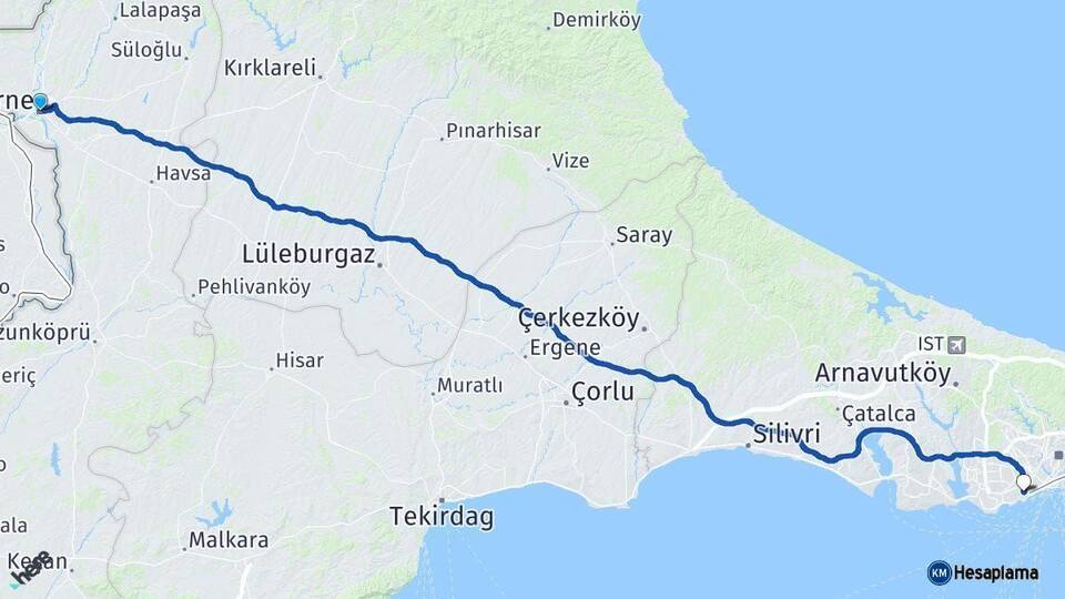 Edirne Zeytinburnu İstanbul Arası Kaç Km - Yol Haritası