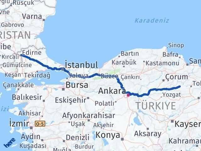 Edirne Zile Tokat Arası Kaç Km - Yol Haritası