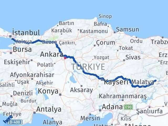 Elazığ Adalar İstanbul Arası Kaç Km - Yol Haritası