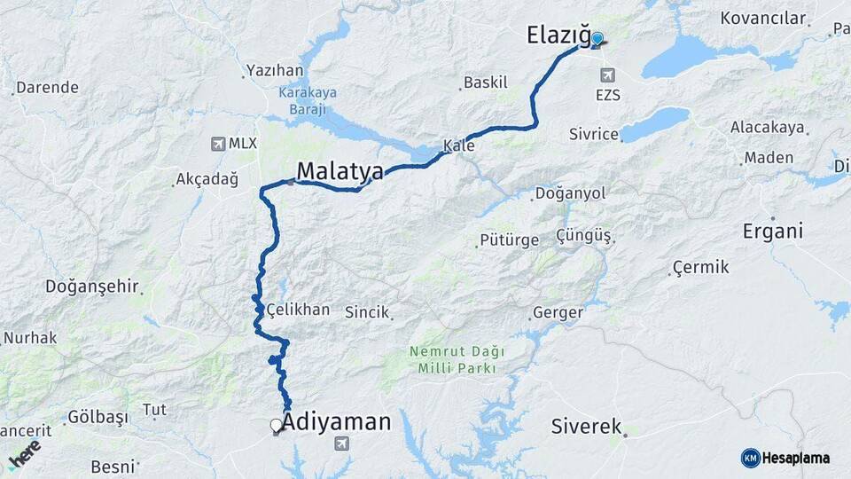Elazığ Adıyaman Arası Kaç Km - Yol Haritası