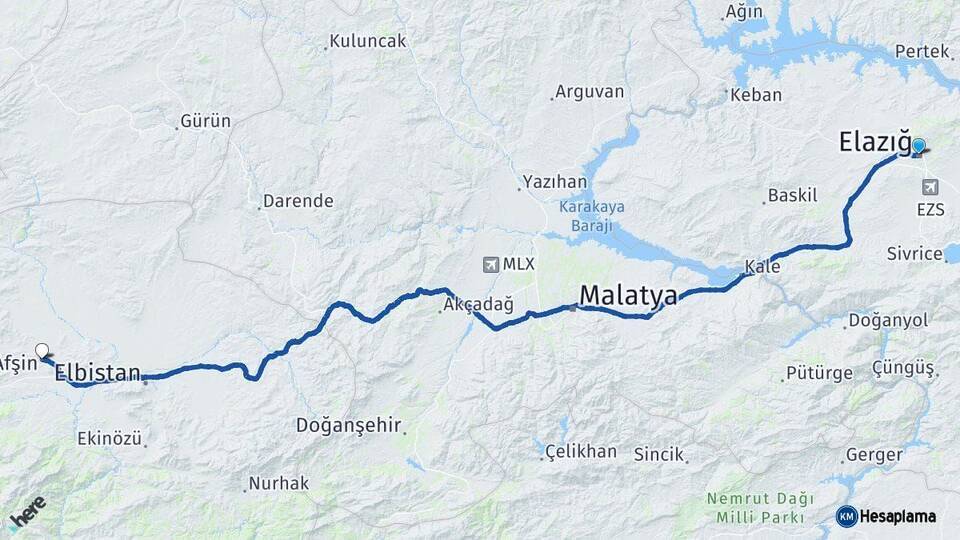 Elazığ Afşin Kahramanmaraş Arası Kaç Km - Yol Haritası