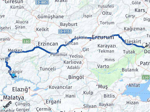 Elazığ Ağın Ağrı Arası Kaç Km - Yol Haritası