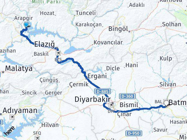Elazığ Ağın Batman Arası Kaç Km - Yol Haritası