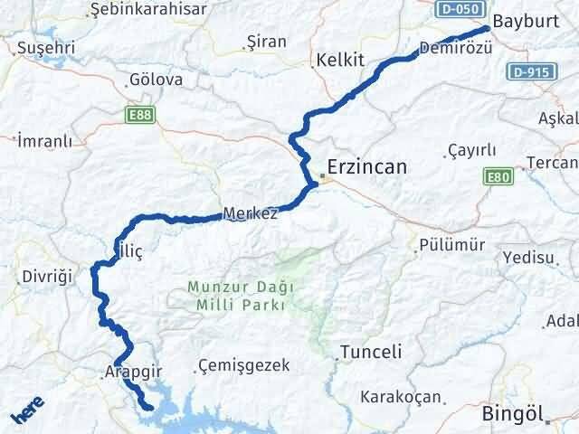 Elazığ Ağın Bayburt Arası Kaç Km - Yol Haritası