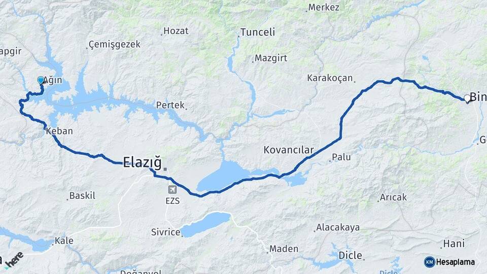 Elazığ Ağın Bingöl Arası Kaç Km - Yol Haritası