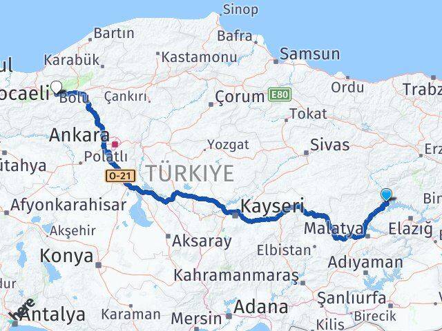 Elazığ Ağın Bolu Arası Kaç Km - Yol Haritası