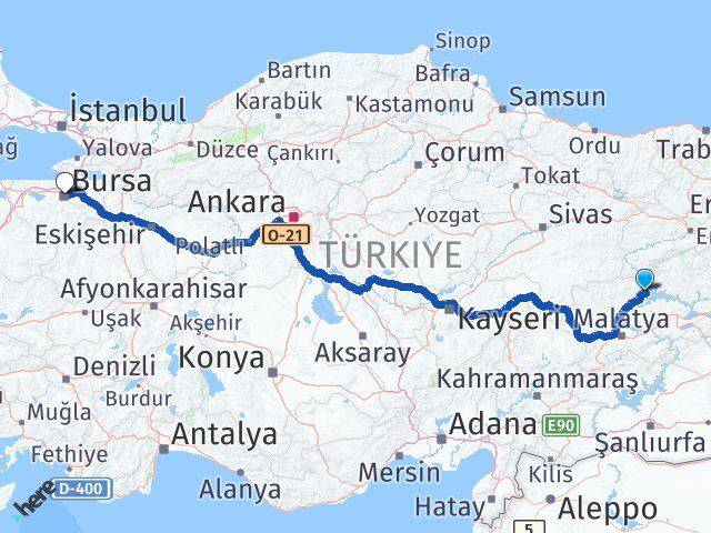 Elazığ Ağın Bursa Arası Kaç Km - Yol Haritası