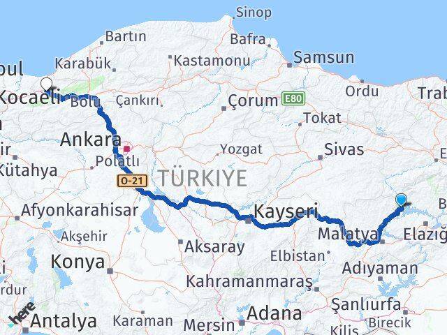Elazığ Ağın Düzce Arası Kaç Km - Yol Haritası