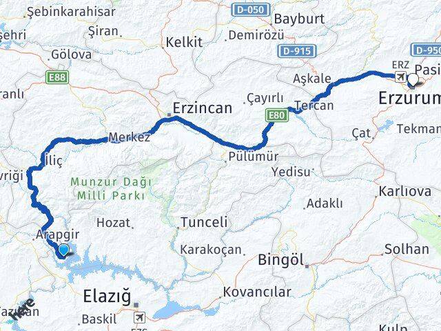 Elazığ Ağın Erzurum Arası Kaç Km - Yol Haritası