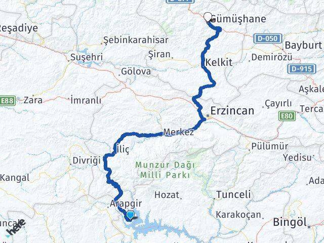 Elazığ Ağın Gümüşhane Arası Kaç Km - Yol Haritası