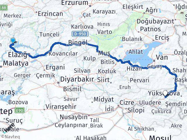 Elazığ Ağın Hakkari Arası Kaç Km - Yol Haritası