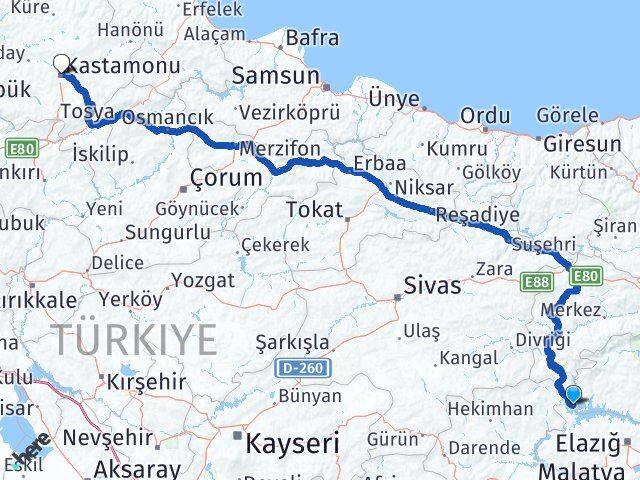 Elazığ Ağın Kastamonu Arası Kaç Km - Yol Haritası