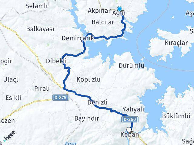 Elazığ Ağın Keban Arası Kaç Km - Yol Haritası