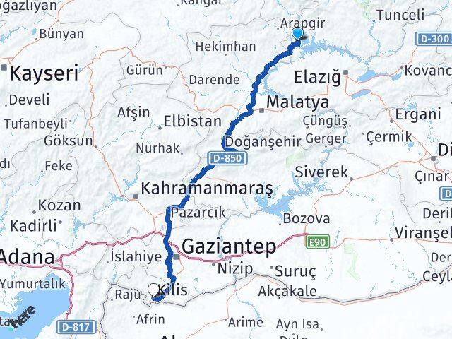 Elazığ Ağın Kilis Arası Kaç Km - Yol Haritası