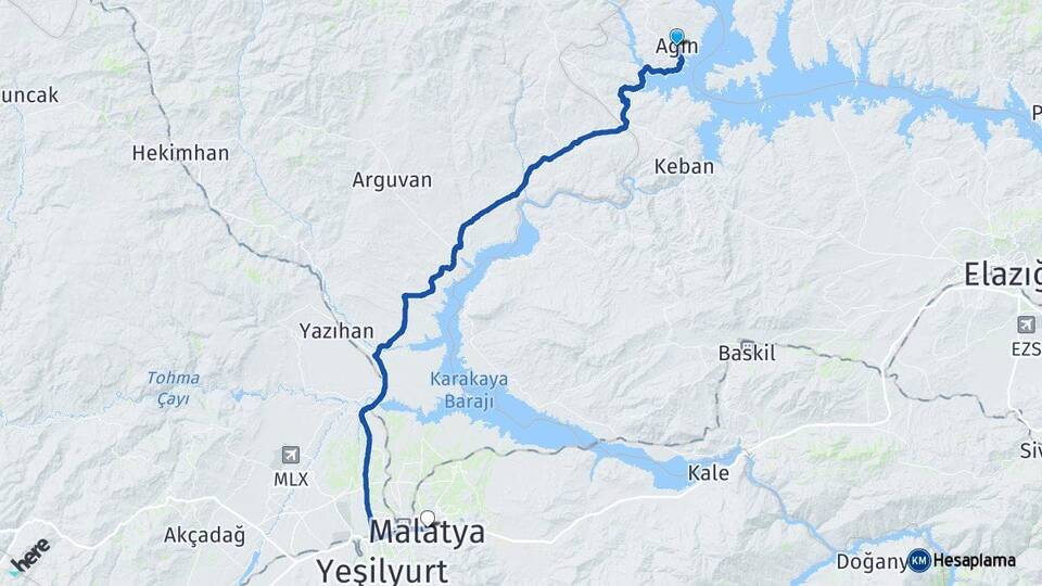 Elazığ Ağın Malatya Arası Kaç Km - Yol Haritası