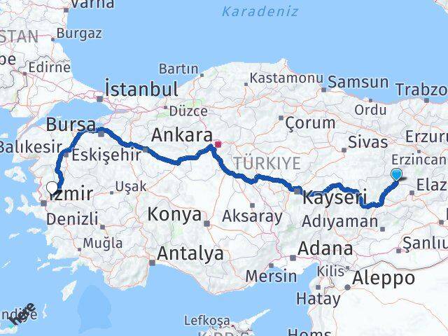 Elazığ Ağın Manisa Arası Kaç Km - Yol Haritası