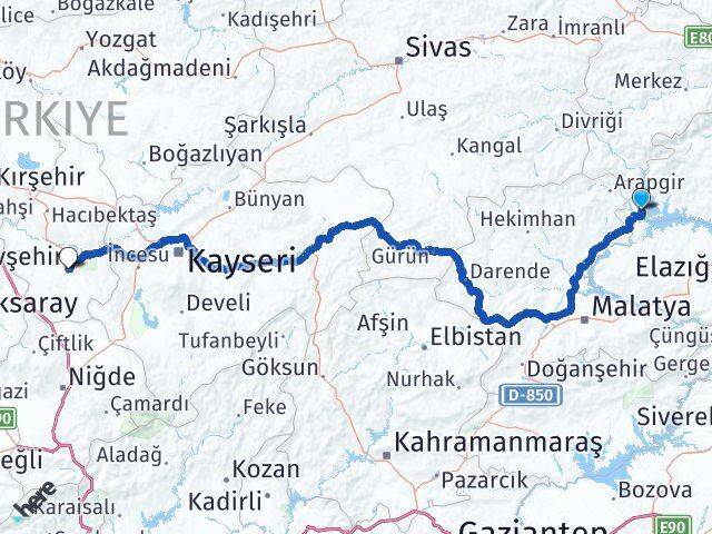 Elazığ Ağın Nevşehir Arası Kaç Km - Yol Haritası