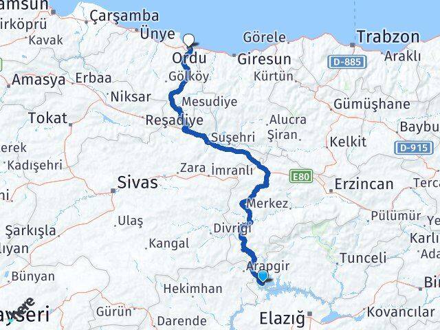Elazığ Ağın Ordu Arası Kaç Km - Yol Haritası