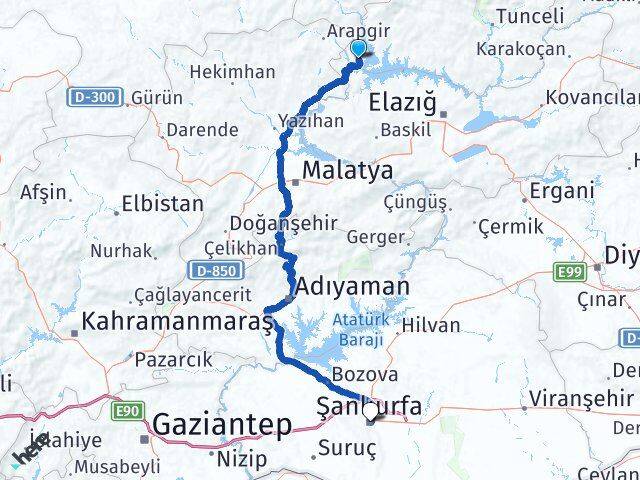 Elazığ Ağın Şanlıurfa Arası Kaç Km - Yol Haritası