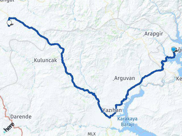 Elazığ Ağın Sarıpınar Kangal Sivas Arası Kaç Km - Yol Haritası