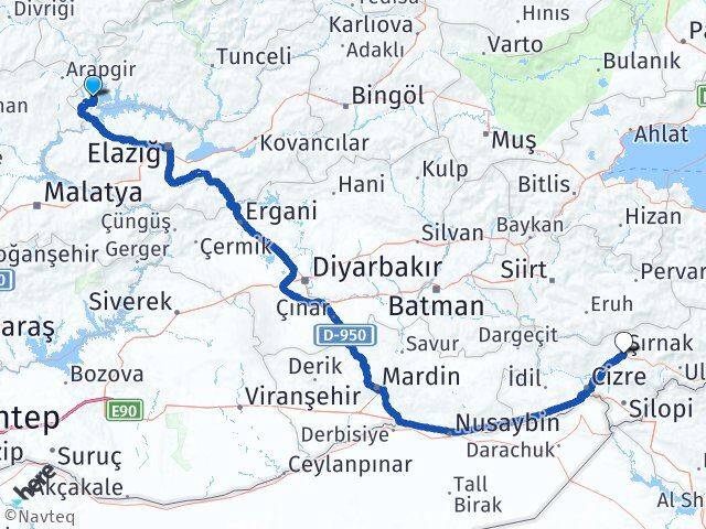 Elazığ Ağın Şırnak Arası Kaç Km - Yol Haritası