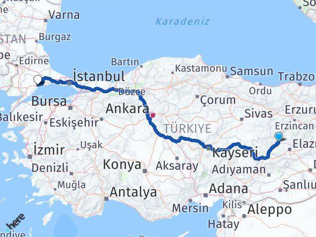Elazığ Ağın Tekirdağ Arası Kaç Km - Yol Haritası