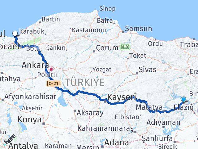 Elazığ Akçakoca Düzce Arası Kaç Km - Yol Haritası