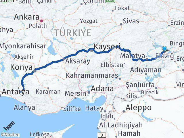 Elazığ Akseki Antalya Arası Kaç Km - Yol Haritası