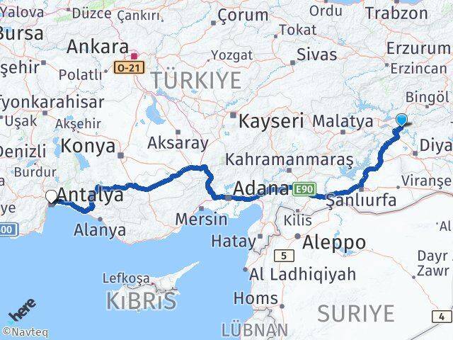Elazığ Alacakaya Antalya Arası Kaç Km - Yol Haritası