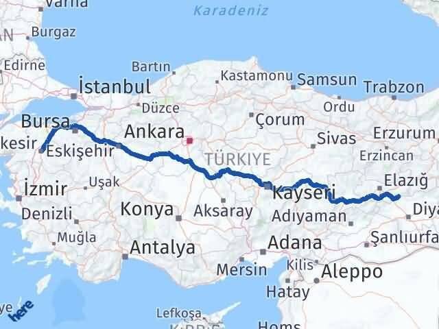 Elazığ Alacakaya Balıkesir Arası Kaç Km - Yol Haritası