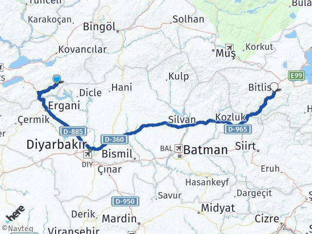 Elazığ Alacakaya Bitlis Arası Kaç Km - Yol Haritası